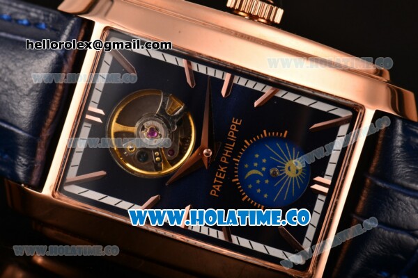 Patek Philippe Gondolo Asia Manual Winding Rose Gold Case with Blue Dial and Stick Markers - Click Image to Close